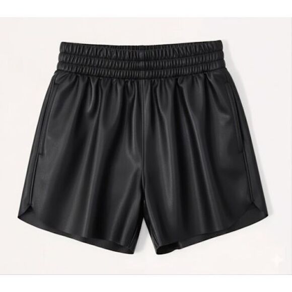NEW Abercrombie & Fitch Vegan Leather Dolphin Hem Shorts Size XS Black Pull On - Picture 1 of 11